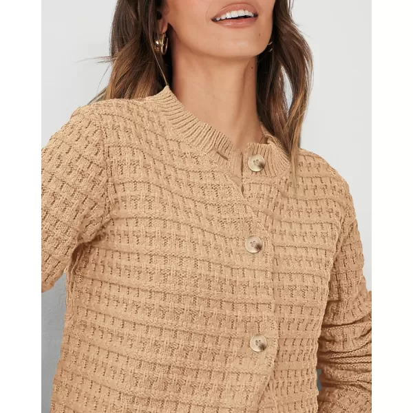 PRETTYGARDEN Womens Knit Cardigan Sweaters Casual Long Sleeve Open Front Button Down Trendy Jackets OuterwearKhaki