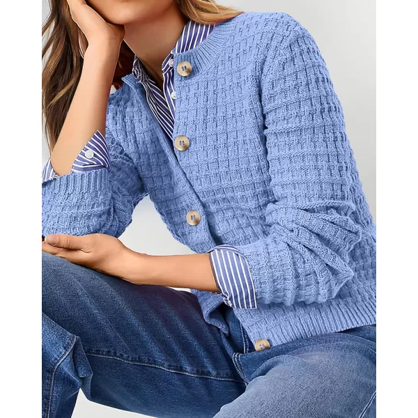 PRETTYGARDEN Womens Knit Cardigan Sweaters Casual Long Sleeve Open Front Button Down Trendy Jackets OuterwearLight Blue