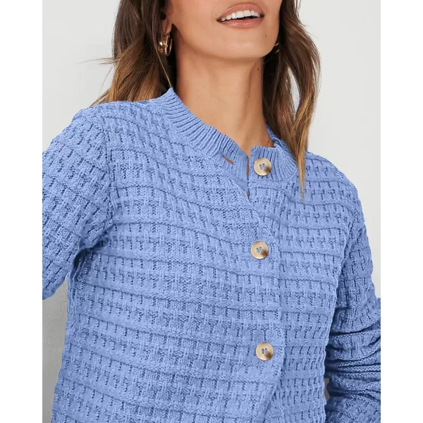 PRETTYGARDEN Womens Knit Cardigan Sweaters Casual Long Sleeve Open Front Button Down Trendy Jackets OuterwearLight Blue