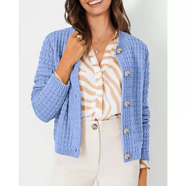 PRETTYGARDEN Womens Knit Cardigan Sweaters Casual Long Sleeve Open Front Button Down Trendy Jackets OuterwearLight Blue