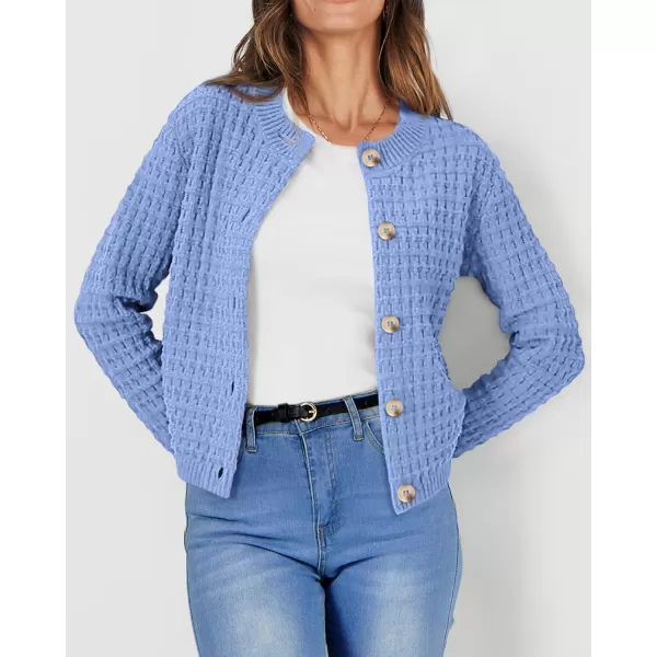 PRETTYGARDEN Womens Knit Cardigan Sweaters Casual Long Sleeve Open Front Button Down Trendy Jackets OuterwearLight Blue