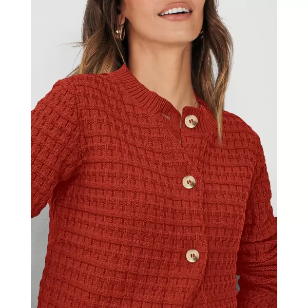 PRETTYGARDEN Womens Knit Cardigan Sweaters Casual Long Sleeve Open Front Button Down Trendy Jackets OuterwearOrange Red