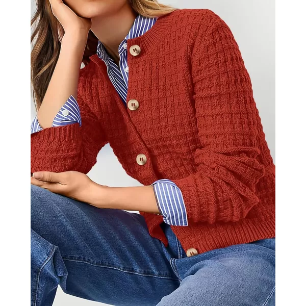 PRETTYGARDEN Womens Knit Cardigan Sweaters Casual Long Sleeve Open Front Button Down Trendy Jackets OuterwearOrange Red