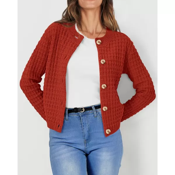 PRETTYGARDEN Womens Knit Cardigan Sweaters Casual Long Sleeve Open Front Button Down Trendy Jackets OuterwearOrange Red