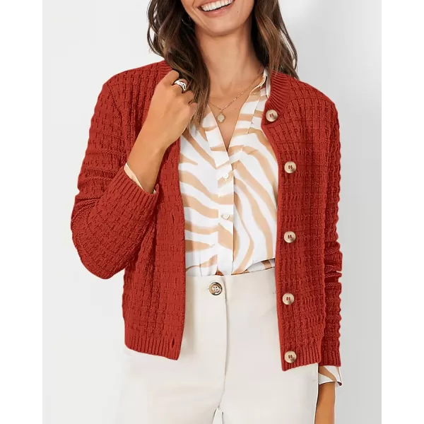 PRETTYGARDEN Womens Knit Cardigan Sweaters Casual Long Sleeve Open Front Button Down Trendy Jackets OuterwearOrange Red