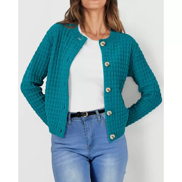 PRETTYGARDEN Womens Knit Cardigan Sweaters Casual Long Sleeve Open Front Button Down Trendy Jackets OuterwearPeacock Blue