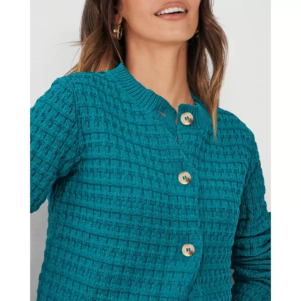 PRETTYGARDEN Womens Knit Cardigan Sweaters Casual Long Sleeve Open Front Button Down Trendy Jackets OuterwearPeacock Blue