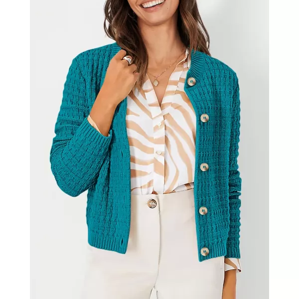 PRETTYGARDEN Womens Knit Cardigan Sweaters Casual Long Sleeve Open Front Button Down Trendy Jackets OuterwearPeacock Blue