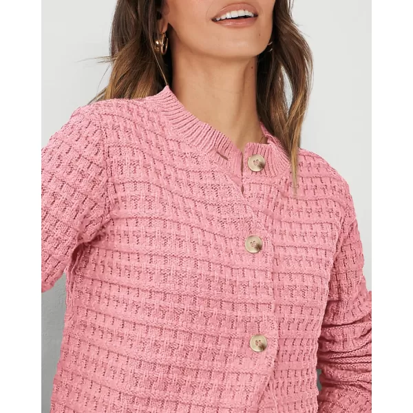 PRETTYGARDEN Womens Knit Cardigan Sweaters Casual Long Sleeve Open Front Button Down Trendy Jackets OuterwearPink