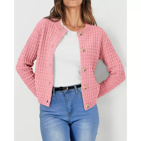 PRETTYGARDEN Womens Knit Cardigan Sweaters Casual Long Sleeve Open Front Button Down Trendy Jackets OuterwearPink
