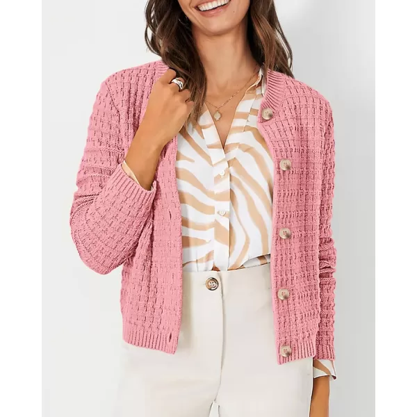 PRETTYGARDEN Womens Knit Cardigan Sweaters Casual Long Sleeve Open Front Button Down Trendy Jackets OuterwearPink