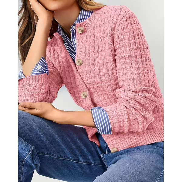 PRETTYGARDEN Womens Knit Cardigan Sweaters Casual Long Sleeve Open Front Button Down Trendy Jackets OuterwearPink
