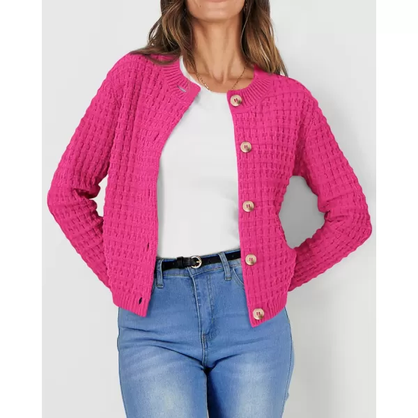 PRETTYGARDEN Womens Knit Cardigan Sweaters Casual Long Sleeve Open Front Button Down Trendy Jackets OuterwearRose Red