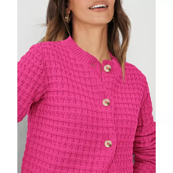 PRETTYGARDEN Womens Knit Cardigan Sweaters Casual Long Sleeve Open Front Button Down Trendy Jackets OuterwearRose Red