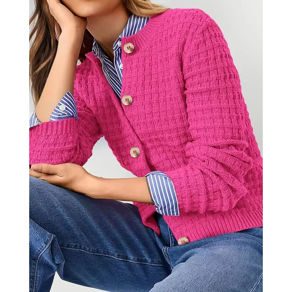 PRETTYGARDEN Womens Knit Cardigan Sweaters Casual Long Sleeve Open Front Button Down Trendy Jackets OuterwearRose Red