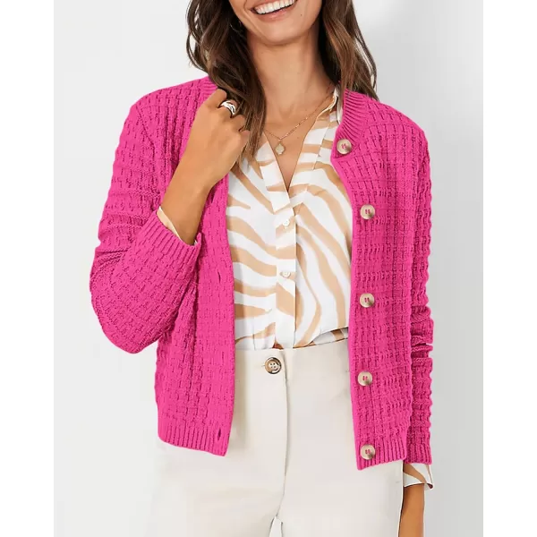 PRETTYGARDEN Womens Knit Cardigan Sweaters Casual Long Sleeve Open Front Button Down Trendy Jackets OuterwearRose Red