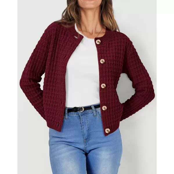 PRETTYGARDEN Womens Knit Cardigan Sweaters Casual Long Sleeve Open Front Button Down Trendy Jackets OuterwearWine Red