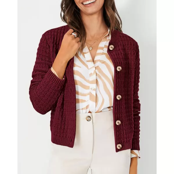 PRETTYGARDEN Womens Knit Cardigan Sweaters Casual Long Sleeve Open Front Button Down Trendy Jackets OuterwearWine Red