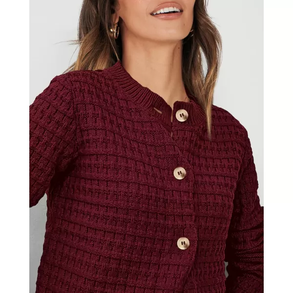 PRETTYGARDEN Womens Knit Cardigan Sweaters Casual Long Sleeve Open Front Button Down Trendy Jackets OuterwearWine Red