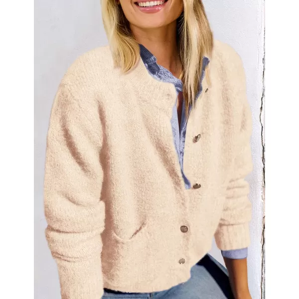 PRETTYGARDEN Womens Knit Cardigan Sweaters Casual Long Sleeve Open Front Button Up Ribbed Fall Sweater JacketsBeige