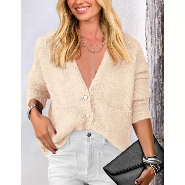 PRETTYGARDEN Womens Knit Cardigan Sweaters Casual Long Sleeve Open Front Button Up Ribbed Fall Sweater JacketsBeige