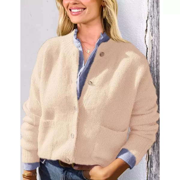 PRETTYGARDEN Womens Knit Cardigan Sweaters Casual Long Sleeve Open Front Button Up Ribbed Fall Sweater JacketsBeige