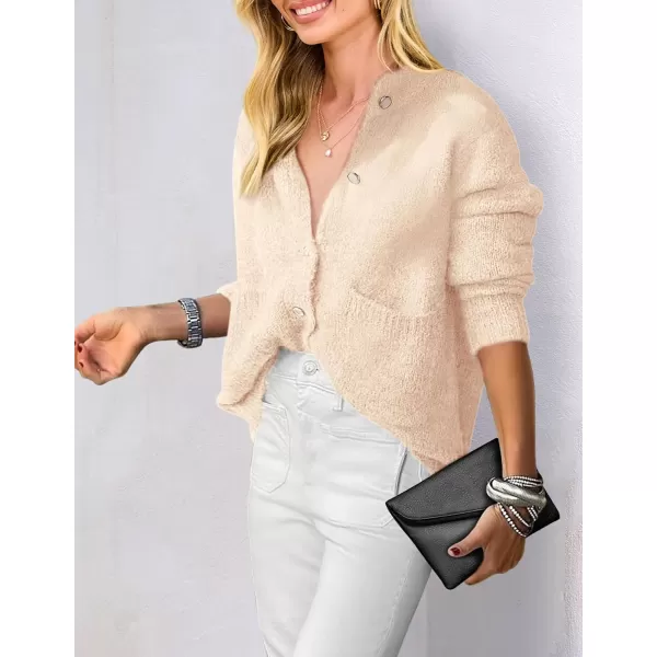 PRETTYGARDEN Womens Knit Cardigan Sweaters Casual Long Sleeve Open Front Button Up Ribbed Fall Sweater JacketsBeige