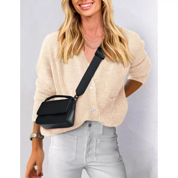 PRETTYGARDEN Womens Knit Cardigan Sweaters Casual Long Sleeve Open Front Button Up Ribbed Fall Sweater JacketsBeige