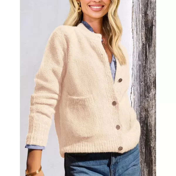 PRETTYGARDEN Womens Knit Cardigan Sweaters Casual Long Sleeve Open Front Button Up Ribbed Fall Sweater JacketsBeige