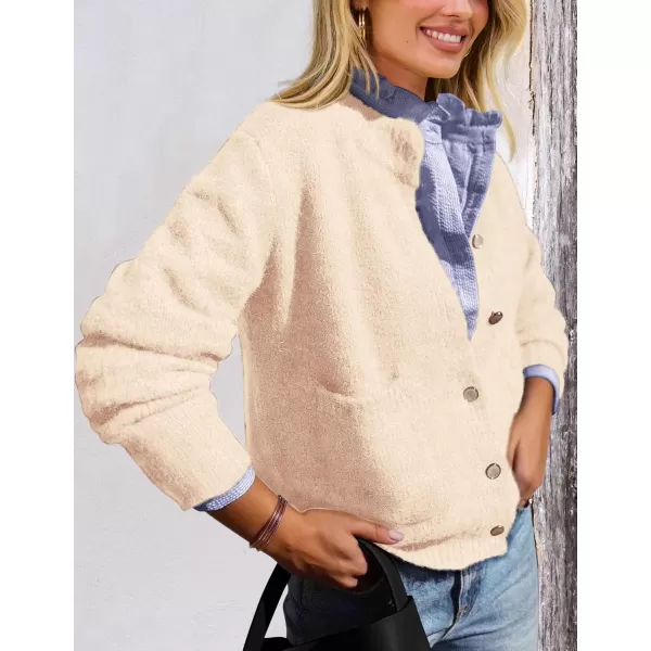 PRETTYGARDEN Womens Knit Cardigan Sweaters Casual Long Sleeve Open Front Button Up Ribbed Fall Sweater JacketsBeige