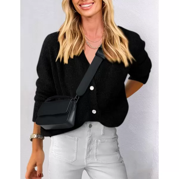 PRETTYGARDEN Womens Knit Cardigan Sweaters Casual Long Sleeve Open Front Button Up Ribbed Fall Sweater JacketsBlack