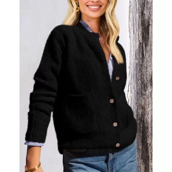 PRETTYGARDEN Womens Knit Cardigan Sweaters Casual Long Sleeve Open Front Button Up Ribbed Fall Sweater JacketsBlack