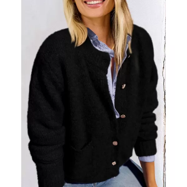 PRETTYGARDEN Womens Knit Cardigan Sweaters Casual Long Sleeve Open Front Button Up Ribbed Fall Sweater JacketsBlack