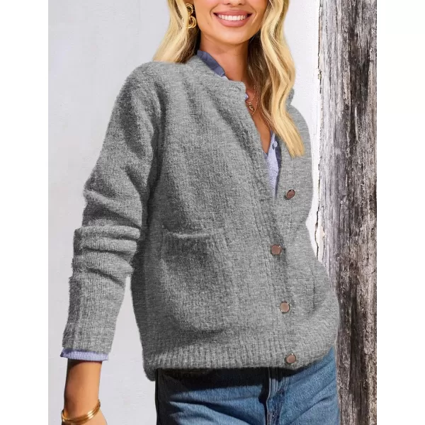 PRETTYGARDEN Womens Knit Cardigan Sweaters Casual Long Sleeve Open Front Button Up Ribbed Fall Sweater JacketsGrey