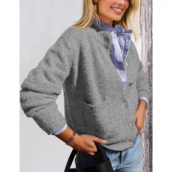 PRETTYGARDEN Womens Knit Cardigan Sweaters Casual Long Sleeve Open Front Button Up Ribbed Fall Sweater JacketsGrey