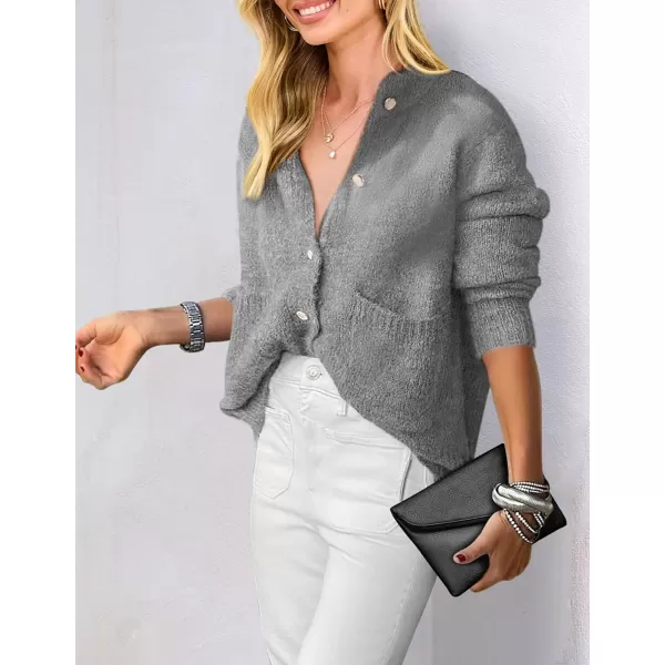 PRETTYGARDEN Womens Knit Cardigan Sweaters Casual Long Sleeve Open Front Button Up Ribbed Fall Sweater JacketsGrey