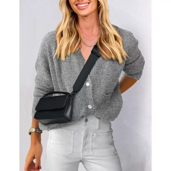 PRETTYGARDEN Womens Knit Cardigan Sweaters Casual Long Sleeve Open Front Button Up Ribbed Fall Sweater JacketsGrey