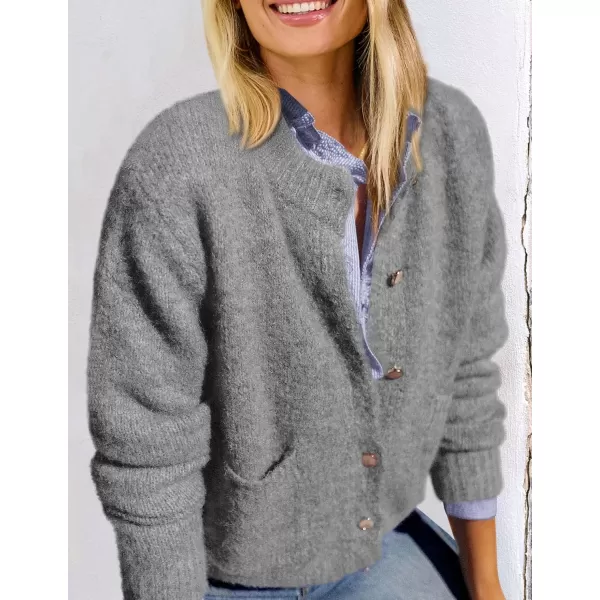 PRETTYGARDEN Womens Knit Cardigan Sweaters Casual Long Sleeve Open Front Button Up Ribbed Fall Sweater JacketsGrey