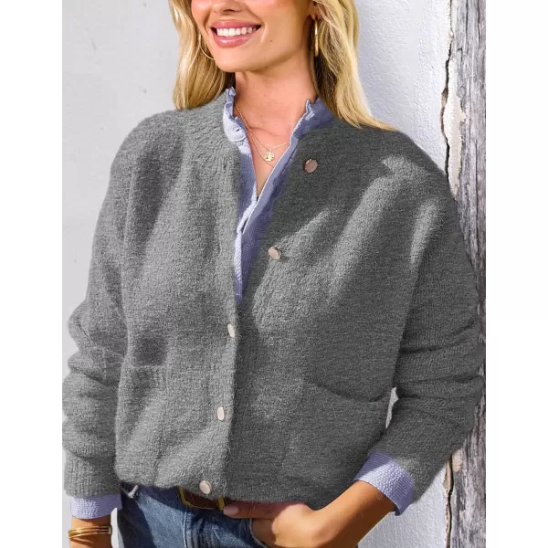 PRETTYGARDEN Womens Knit Cardigan Sweaters Casual Long Sleeve Open Front Button Up Ribbed Fall Sweater JacketsGrey