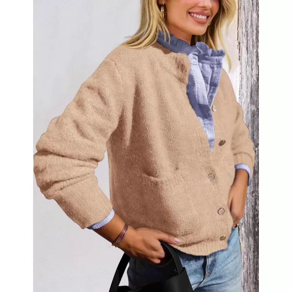 PRETTYGARDEN Womens Knit Cardigan Sweaters Casual Long Sleeve Open Front Button Up Ribbed Fall Sweater JacketsKhaki