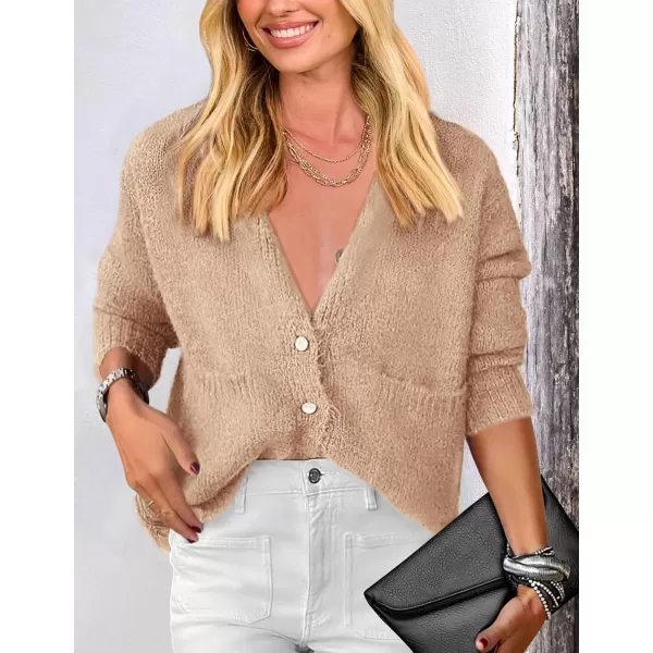 PRETTYGARDEN Womens Knit Cardigan Sweaters Casual Long Sleeve Open Front Button Up Ribbed Fall Sweater JacketsKhaki