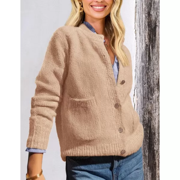 PRETTYGARDEN Womens Knit Cardigan Sweaters Casual Long Sleeve Open Front Button Up Ribbed Fall Sweater JacketsKhaki