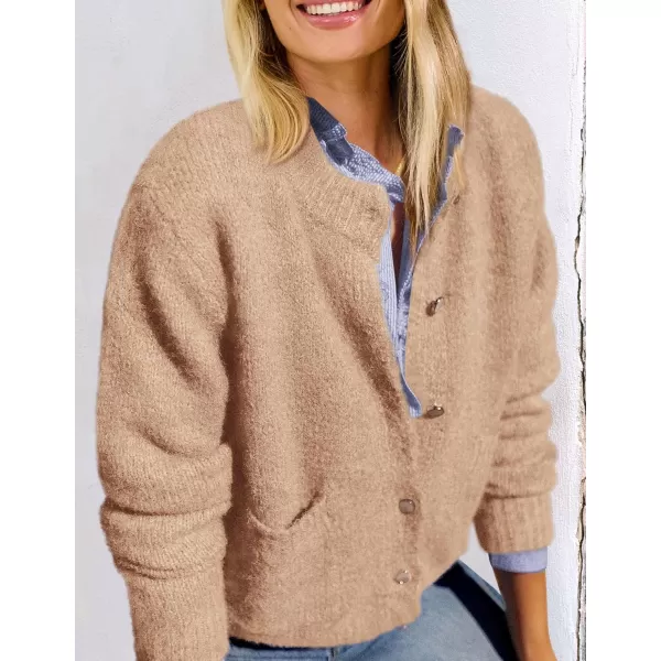 PRETTYGARDEN Womens Knit Cardigan Sweaters Casual Long Sleeve Open Front Button Up Ribbed Fall Sweater JacketsKhaki