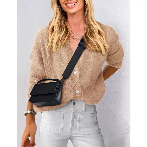 PRETTYGARDEN Womens Knit Cardigan Sweaters Casual Long Sleeve Open Front Button Up Ribbed Fall Sweater JacketsKhaki