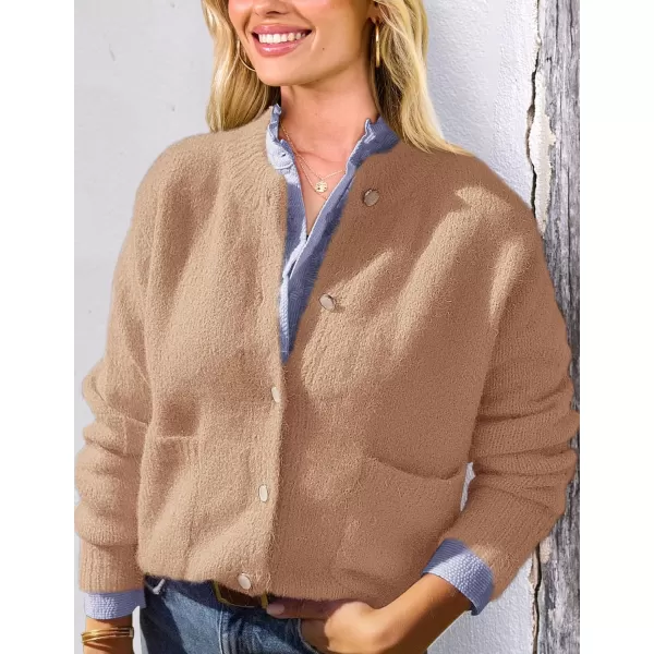 PRETTYGARDEN Womens Knit Cardigan Sweaters Casual Long Sleeve Open Front Button Up Ribbed Fall Sweater JacketsKhaki