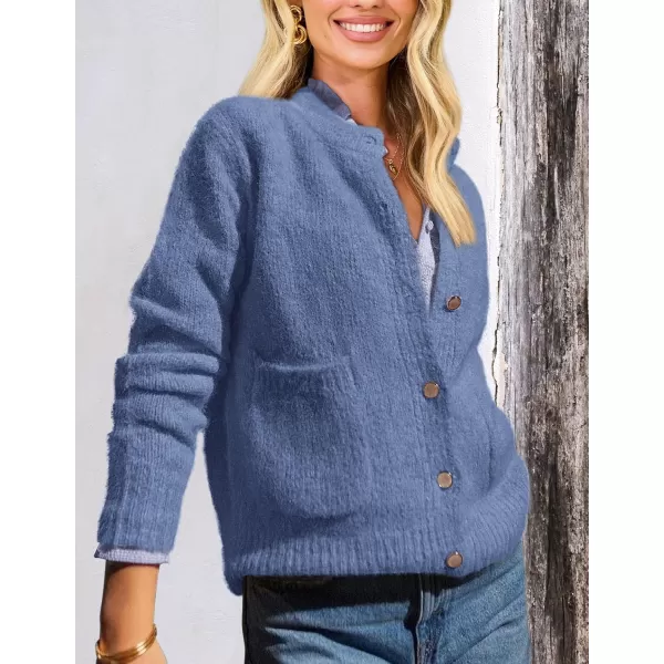 PRETTYGARDEN Womens Knit Cardigan Sweaters Casual Long Sleeve Open Front Button Up Ribbed Fall Sweater JacketsMist Blue