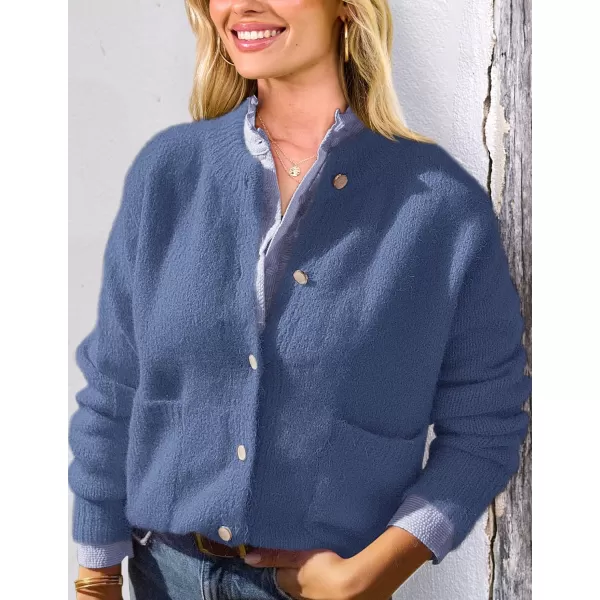 PRETTYGARDEN Womens Knit Cardigan Sweaters Casual Long Sleeve Open Front Button Up Ribbed Fall Sweater JacketsMist Blue