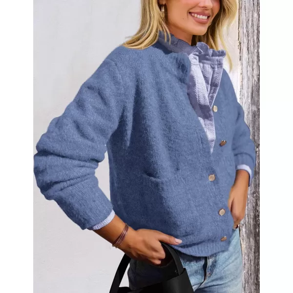PRETTYGARDEN Womens Knit Cardigan Sweaters Casual Long Sleeve Open Front Button Up Ribbed Fall Sweater JacketsMist Blue