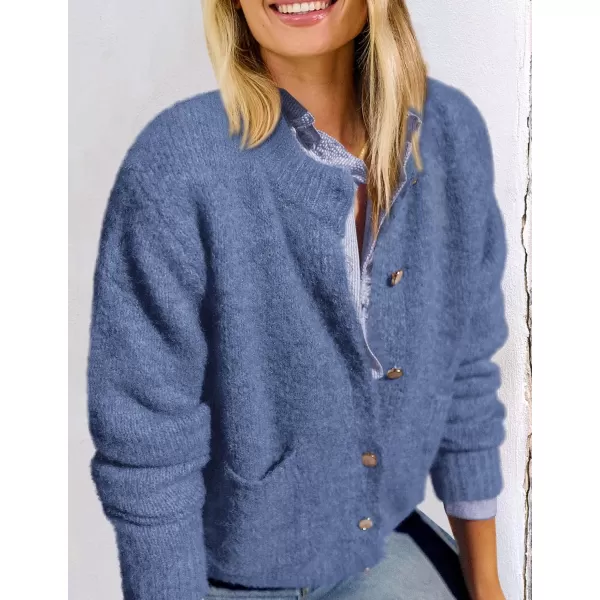 PRETTYGARDEN Womens Knit Cardigan Sweaters Casual Long Sleeve Open Front Button Up Ribbed Fall Sweater JacketsMist Blue