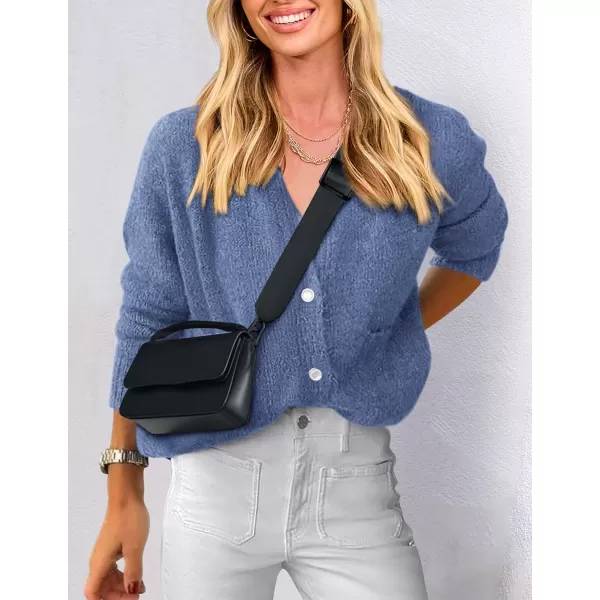 PRETTYGARDEN Womens Knit Cardigan Sweaters Casual Long Sleeve Open Front Button Up Ribbed Fall Sweater JacketsMist Blue